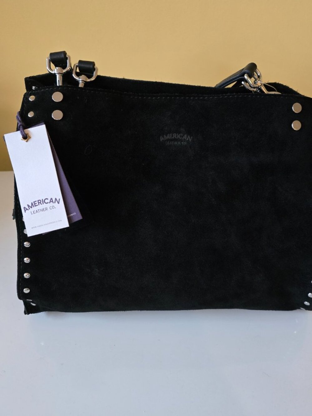 American Leather Co Lenox Studded Triple Entry Satchel